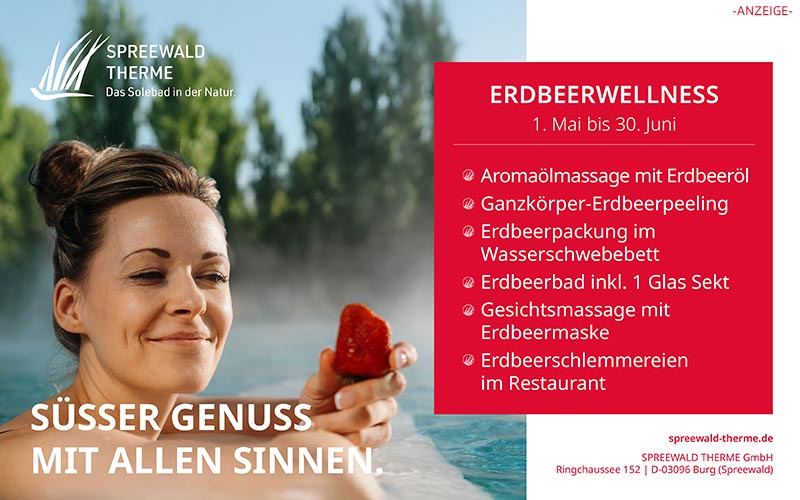 Erdbeerwellness in der Spreewaldtherme, Aktion im Mai und Juni, 