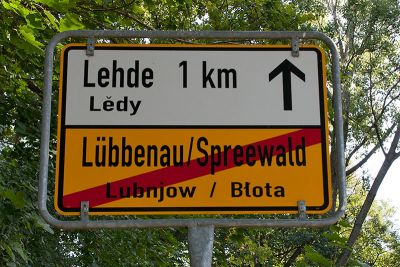 Ortsschild Spreewald zweisprachiger Spreewald