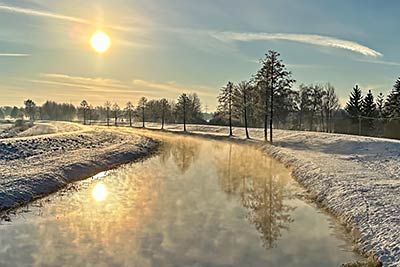 Spreewald Winter mit Sonnenaufgang Sonnenaufgang mit Nebel im Winter